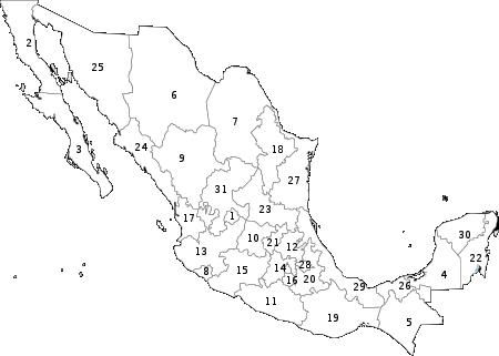 Mapa de Mexico con divicion politica sin Nombres